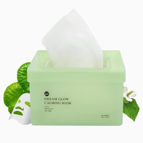 glowiest Dream Glow Calming Mask (Cica + Heartleaf + Tea Tree), Korean Skincare Sheet Mask for Sensitive Skin, Soothing & Hydrating