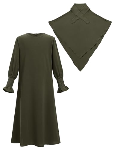 FYMNSI Kids Girls Prayer Dress Muslim Long Sleeve Abaya Dress Hijab 2PCS Islamic Kaftan Thobe Modest Abayas Dubai Clothes3