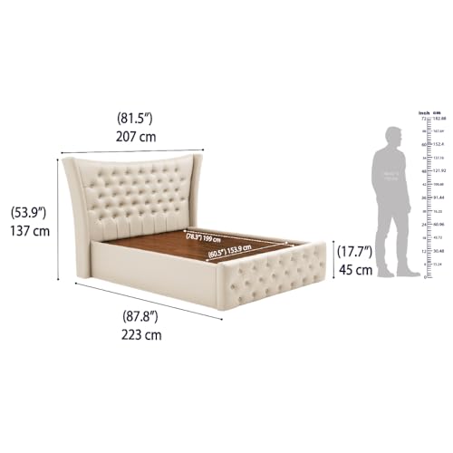 Image of Wakefit Bed | Queen (78 X 60) Solid Wood Bed, Upholstered, Hydraulic, 3 Year Warranty | - Lovejoy - Beige