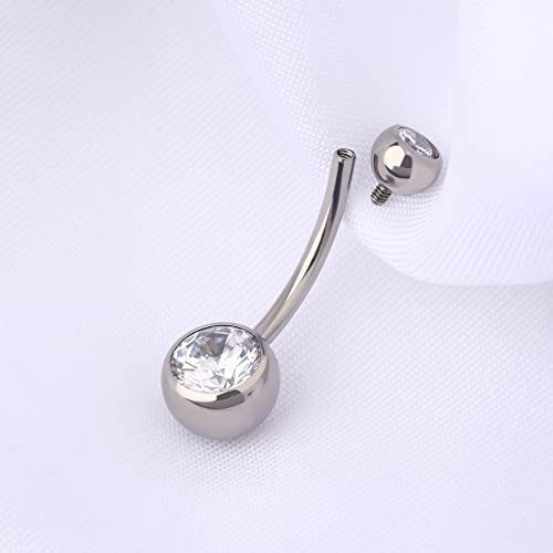 Oufer O-T-NR0015-WG1614 Titanium Long Belly Button Rings, Internally Threaded 14Mm Navel Piercing Jewelry, Round Cz Belly Ring thumb #2