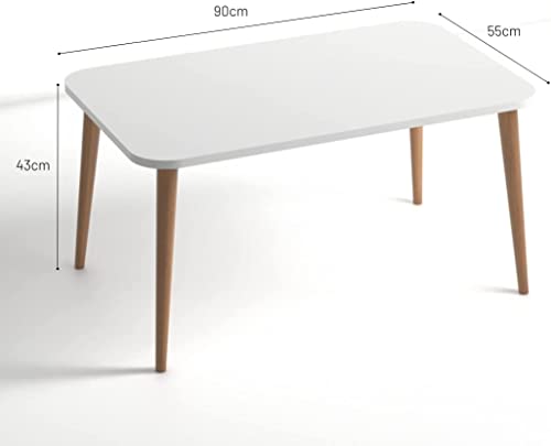 Image of Wooden Foldable Coffee Table - Rectangular Center Tea Table for Living Room & Bedroom, Easy Assembly with Solid Wooden Legs (White)