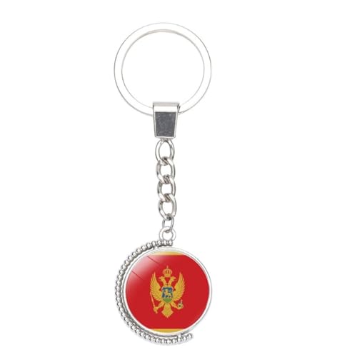 Mode Europe Drapeau National Porte-Clés Monténégro Drapeau Dôme En Verre Double Face Rotatif Sac De Voiture Charme Porte-Clés, Tirer Sur Porte-Clés Pour Femmes Hommes Cadeau Accessoires, Por