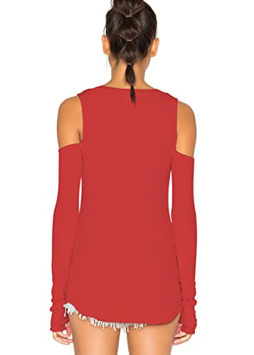Image of Mippo Cold Shoulder Tops for Women Long Sleeve Workout Tops | Loose Fit, Off the Shoulder Top, Thumb Holes, Lightweight, Yoga and Casual, Easy to Care