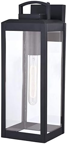 VAXCEL Kinzie Outdoor Porch Light, 6" W x 16.75" H Black Outdoor Lantern, Modern Dusk to Dawn Wall Light for Porch, Patio, Deck, or Front Door