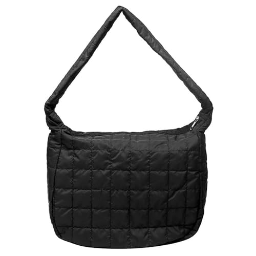 Women Quilted Tote Bag Large Nylon Shoulder Bag Puffer Crossbody Bag Hobo Quilted Purse Handbag (black)