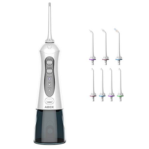 Water Flosser, ABOX 300ML Cordless Oral Irrigator with 7 Jet Tips, Rechargeable Dental