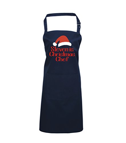 Tablier de cuisine personnalisé avec nom de Noël bleu marine Edward Sinclair