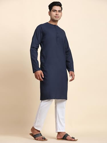 Image of Men's Pure Cotton Solid Kurta Pajama Set Round Neck Casual Yoga Dress