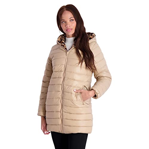 Jessica Simpson Womens Reversible Cold Weather Puffer Jacket Tan L #TOP4