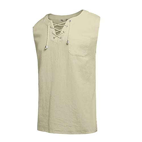 Ymosrh Tank Tops Men, Top Muscle Fit Shirt Men's Shirts Sleeveless Casual Loose Cotton Linen Shirts Colour Shirt Blouse Vest Beach Shirts Tops For Men Jersey Tank Top Camisetas Para (4Xl, 1-Khaki) #TOP3