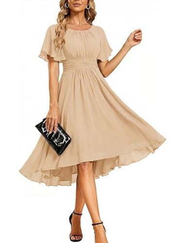Image of Ever-Pretty Women's Chiffon Crew Neck Empire Waist Wedding Guest Dress Summer Short Sleeve Semi Formal Dresses 02053
