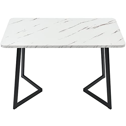 Merax Modern Esstisch Rechteckiger Tisch 117x68cm,Esstisch aus Moderner Marmor-Finish Küchentisch mit Metallbeinen für Esszimmer Wohnzimmer,Schwarz/Weiß