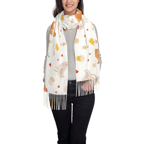 Funny Chicken Print Women'S Warm Scarf Tassel Scarf Shawl Warm Fringed Shawl Wraps