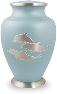 Aria Dolphin Bronze Memorial Urn for Adults - Large - Holds Up to 200 Cubic Inches of Ashes - Sea Blue Cremation Urn for Ashes