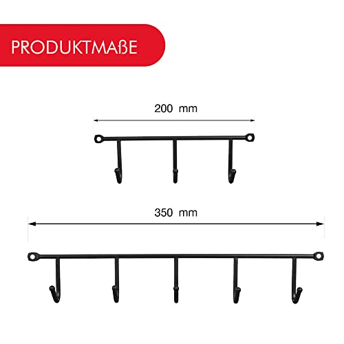 LouMaxx Hakenleiste – Kleiderhaken Wand 2er Set in Schwarz – Gaderobenhakenleiste – optimaler Helfer für Küche, Bad und Garage