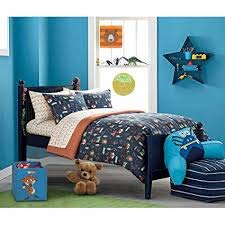 Stunning, Soft, Uniquely Masculine Mainstays Kids Woodland Safari Boy Bed in a Bag Bedding Set, Blue/Orange, Full
