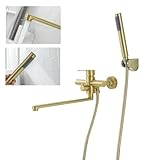 ➤ Douchette Confortable : Ce robinet de baignoire est fourni avec une douchette. Son bec en silicone liquide de haute qualité est doux et élastique ; un simple effleurement suffit à déloger les impuretés. Le support de la douchette, en ABS, est réglable en hauteur pour un jet d’eau parfaitement adapté.