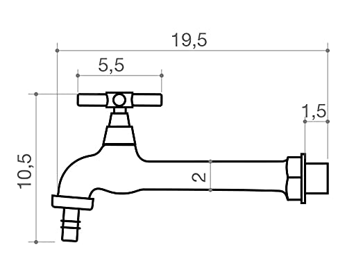 Torneira para tanque com 18 cm em material abs cromado com bico para mangueira e registro cruzeta ,