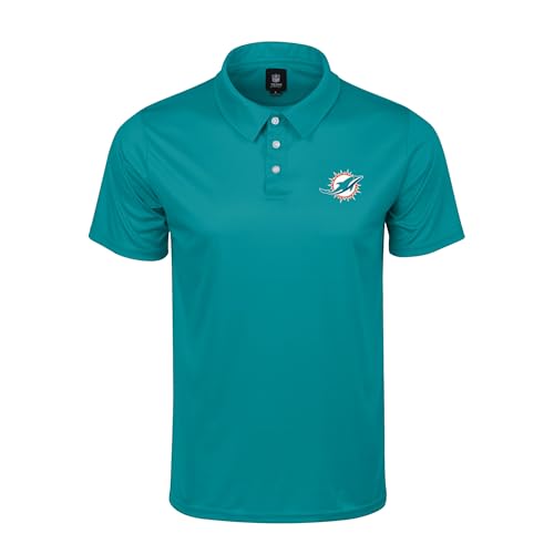 FOCO NFL Men's Officially Licensed Football Team Color Primary Logo Performance Short Sleeve Polyester Polo Shirt - Miami Dolphins Aqua - XX-Large