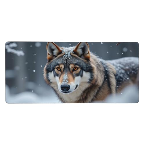 Tapis de souris imprimé loup marron de qualité supérieure avec bords cousus