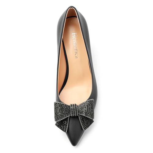 Image of Heels for Women Closed Patent Pointed Toe Bow Pumps Slip on Kitten Low Heels Wedding Party Dress Office Shoes 2.5Inch