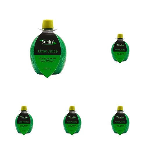 Sunita Lime Juice - Freshly Squeezed from 10 Mexican or Brazilian Limes - 200ml Squeezy Bottle (Pack of 5)