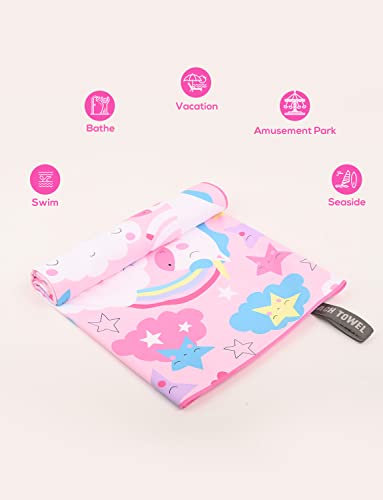 Aoogd Microfiber Beach Towel For Kids Pony Pink, 51" X 31" Quick Dry Absorbent Bath Towel, Portable Travel Towel With Buttons And Elastic Band,Swim Picnic Camping Towel For Girls #TOP6