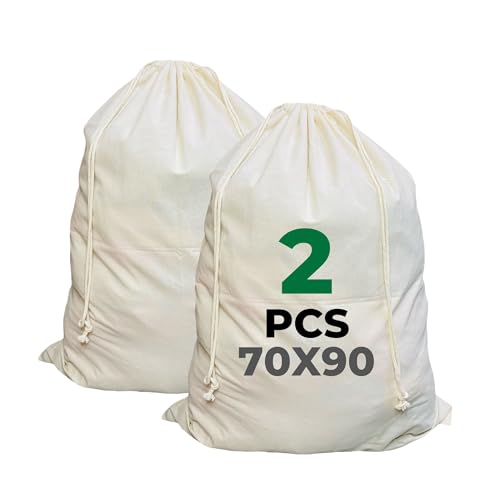 K2 TEXTIL Lot de 2 sacs à linge en coton de qualité supérieure - Grand sac en tissu de 100 l avec cordon de serrage - Sacs à linge résistants pour le linge sale - Certifié Oeko-TEX® - Sacs à linge de