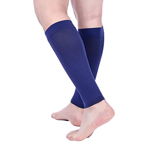 Image of Doc Miller Calf Compression Sleeve - 1 Pair 20-30mmHg Support (Dark Blue, Large) | Graduated Support for Running, Shin Splints, Calf Strain, Knee High, Small to 6XL Plus Size