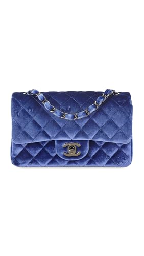 LV Women's Pre-Loved Chanel Navy Velvet Rectangular Flap Mini Bag,