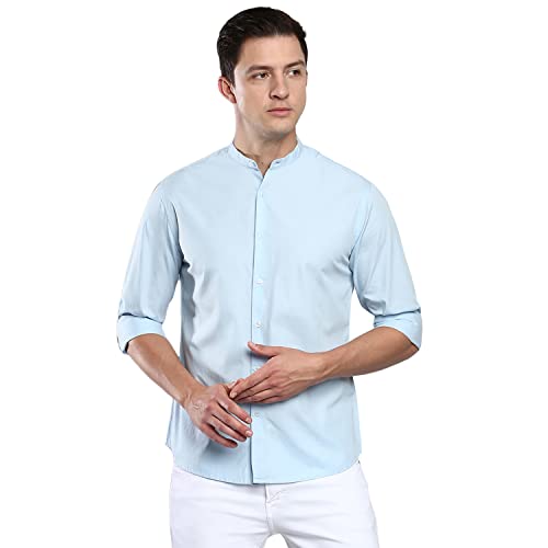 Dennis Lingo Men’s Solid Chinese Collar Casual Shirt