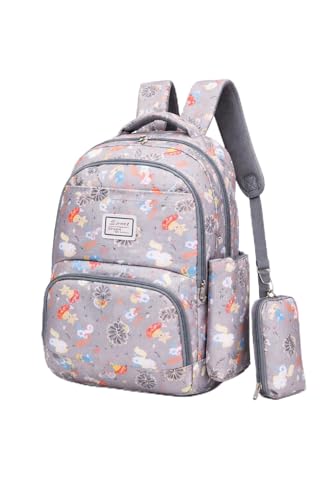 Mochila Escolar Infantil com Estojo, A Prova D'agua, Estampa Unicórnio e Arco-Íris, com Compartimento para Laptop (Prata)