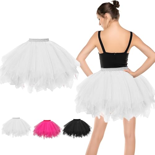 Saier tbo Karneval Tüllrock für Damen 16 Lagiger Kurz Ballett Unterrock für Erwachsene Cosplay Maskenbälle Partys (Weiß)