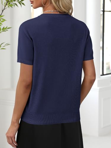 Image of ANRABESS Women Wool Blend Sweater Summer 2026 Short Sleeve V Neck Pullover Top Business Casual Outfit Beach Vacation Clothes