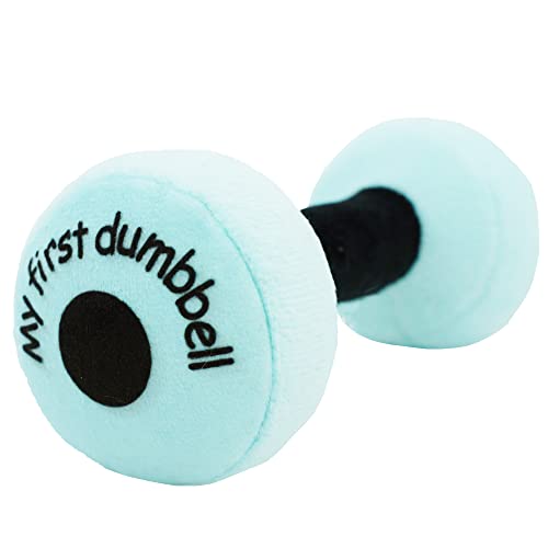 Image of June Garden 6" My First Dumbbell - Plush Baby Rattle Toy - Safe Soft Barbell Workout Toy for Infants Boys and Girls - Blue