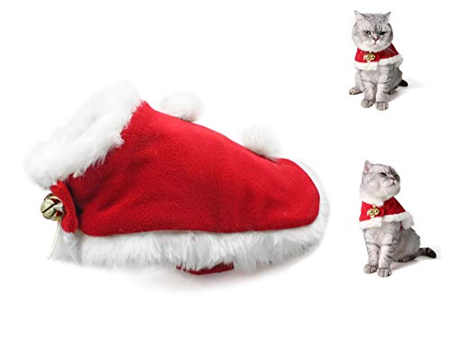 Pet Christmas Costume Cloak with Bell, Cat Santa Costume, Pet Outfit Decorate for Cute Cat Small Dogs