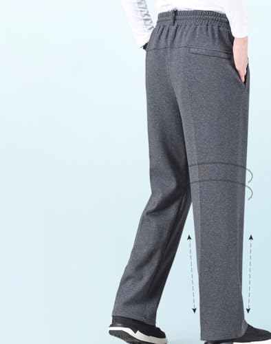 Pants for Elderly Men Elastic Waist, Comfortable Cotton Drawstring Pull-On Casual Pants for Seniors with Zip Pockets3