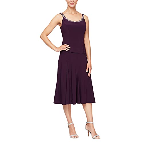 Image of Alex Evenings Women's 2 Piece Tea Length Jacket Dress with Sequin Beaded Trim