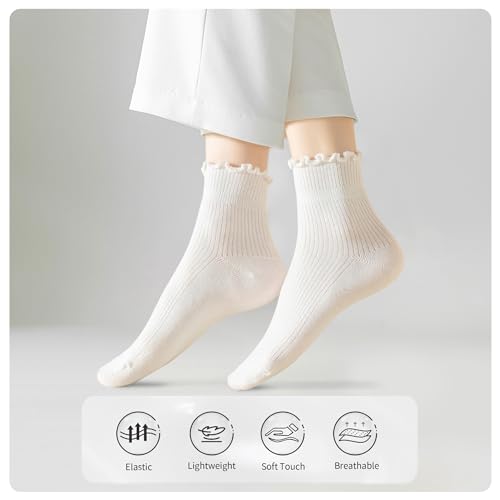 Ruffle Socks Women,Cotton Soft Frilly Socks for Women Girl Casual Cute Ankle Sock Lettuce Edge Crew Sock 6 Pairs2