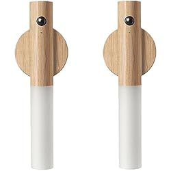 Lamparas De Pared Que Den Mucha Luz Cornesty 2 piezas Aplique Pared Madera Luz LED Nocturna con Sensor de Movimiento luz armario portátil recargable para Dormitorios, Escaleras, Baño, Pasillo, Armario (Madera de Fresno)