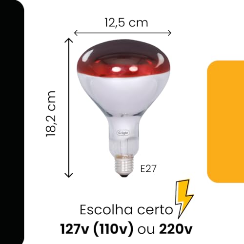 Lâmpada R125 Infravermelho fisioterapia E27 150W 1200K Luz Infravermelha 127V G-light