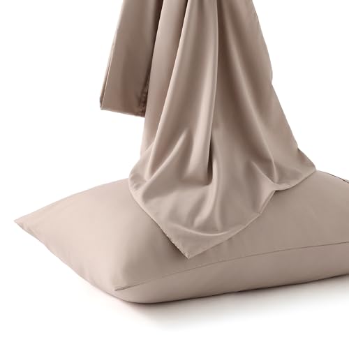 Bedsure Queen Pillow Cases Set of 2 - Khaki Brushed Microfiber Pillowcase 2 Pack, Super Soft Pillowcase, Pillow Case Covers with Envelope Closure, Wrinkle, Fade and Stain Resistant, 20x30 Inches