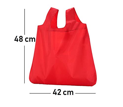 AKH® Extra Strong Fold Away Shopping Bag - Reusable Foldable ECO Grocery Bags and Handy Travel Bag UK (Red)