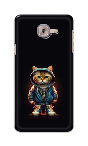 Image of Plastic Printfidaa Printed Hard Back Cover Case For Samsung Galaxy J7 Max Back Cover (Hipster Cat) -112, Black
