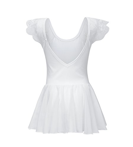 Girl's Lace Sleeve Cotton Skirted Leotards V Back Black Ballet Dance Dress2