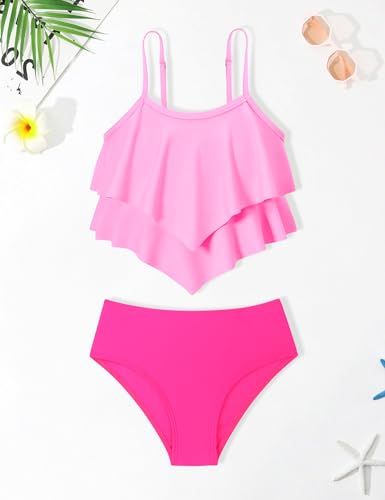 oklady Girls Swimsuit 2 Piece Bikini Set Tiered Ruffled Bathing Suit Adjustable Straps Girls' Swimwear4
