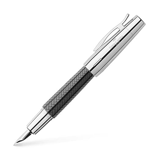 Faber-Castell 148240 - Pluma estilográfica E-motion con cuerpo en resina de color negro, grabado trenzado, plumín de acero inoxidable, trazo M