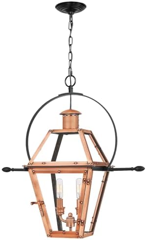 Quoizel Rue De Royal Charleston Outdoor Hanging Lantern, 24 Inch 2-Light Aged Copper Vintage Ceiling Light, French Country Chandelier, Max Hanging Height 125", Outside Lights for Patio or Porch