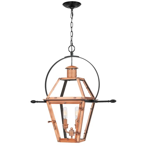Quoizel Rue De Royal Charleston Outdoor Hanging Lantern, 24 Inch 2-Light Aged Copper Vintage Ceiling Light, French Country Chandelier, Max Hanging Height 125, Outside Lights for Patio or Porch