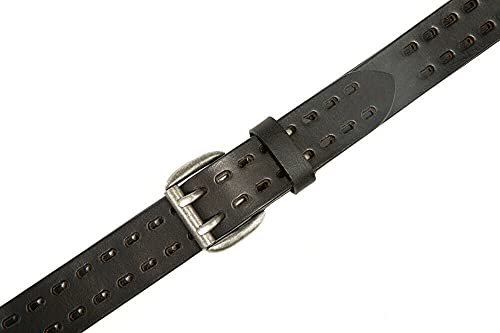 BG247 Men's Handmade Leather Casual Belt with Double Prong Buckle4